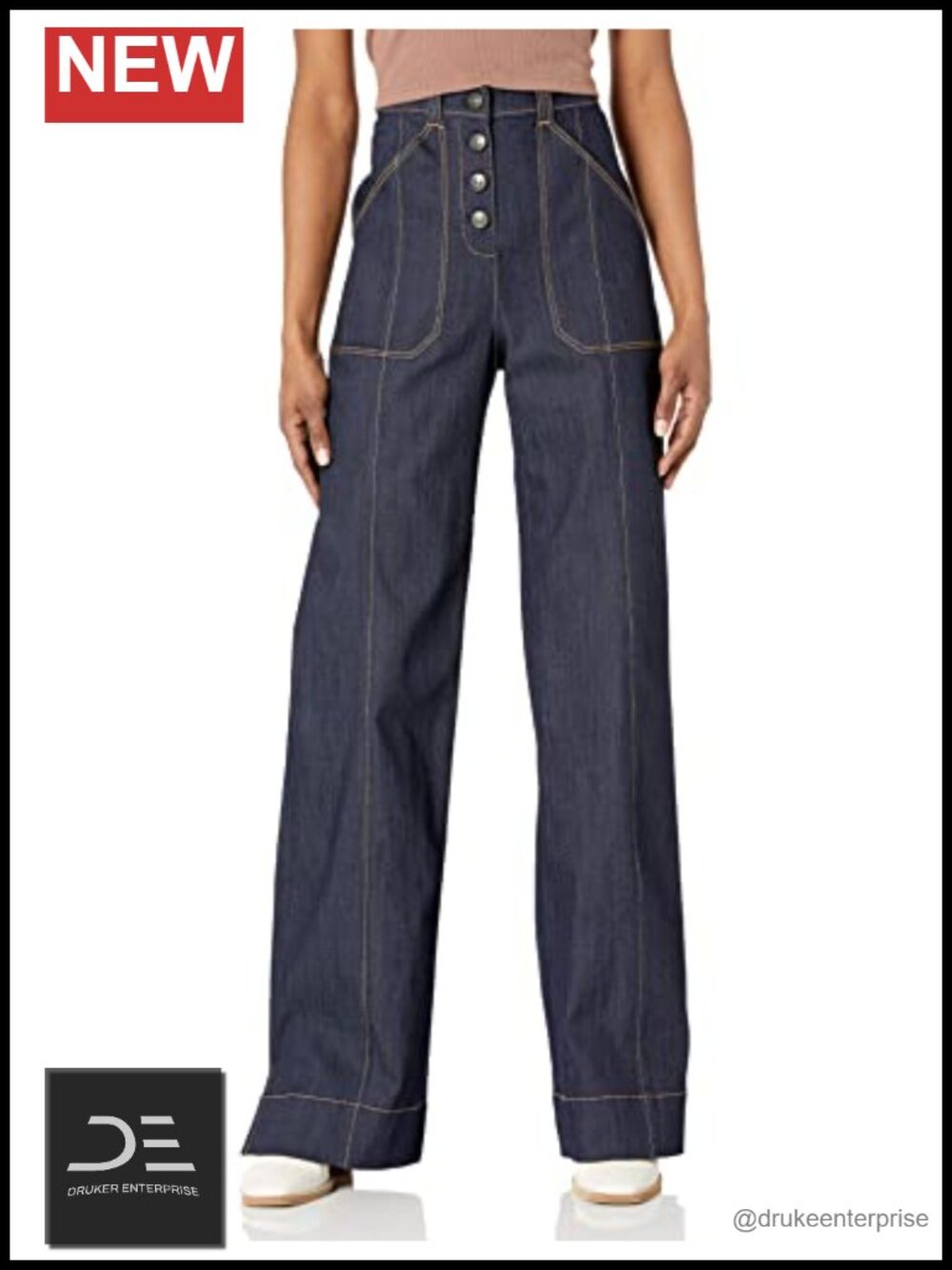 Wide Leg High Rise Pleated Casual Denim Jeans - Relaxed Fit